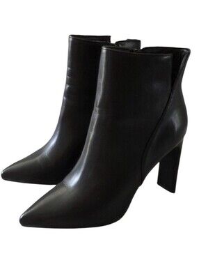 Halston Mal Ankle Boots Women's US 9 Black Pointed Toe High Heel Side Zip